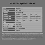 Tabla con especificaciones técnicas de velocidad, medidas y compatibilidad.