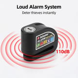 Candado negro con ondas gráficas rojas ilustrando la alarma sonora de 110 decibeles.