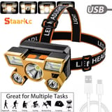 Linterna frontal de 5 focos LED recargable por USB
