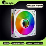 Ventilador blanco para computadora con iluminación ARGB multicolor encendida.
