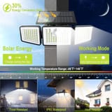 Lámpara montada en un pilar, con el panel solar entre el día y la noche y una escala de temperatura.
