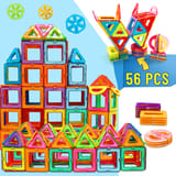 Construcciones y torres de colores con indicación de set de 56 piezas.