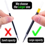 Comparación del grosor y capacidad de tinta entre dos repuestos para lapicero de gel.