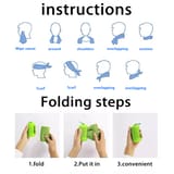 Dibujos de la toalla puesta en cuello y cabeza, y manos que la doblan y la guardan en el estuche verde.