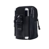 Bolso táctico negro con un teléfono inteligente y un lapicero guardados en el frontal.