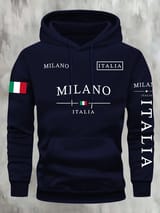 Sudadera azul marino con capucha y estampados en blanco alusivos a Italia.
