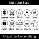 Íconos en círculos que muestran diez tipos de materiales y superficies compatibles.