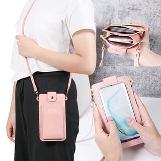 Bolso bandolera pequeño de cuero sintético con bolsillos para celular y tarjetas
