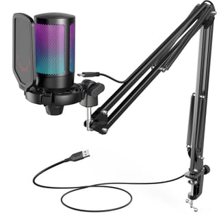 Micrófono USB FIFINE A6T para streaming con RGB, brazo y botón de silencio