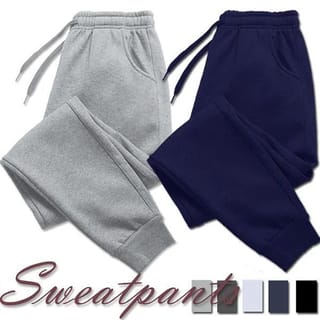Pantalones deportivos forrados con felpa para hombre, caña larga, talle regular