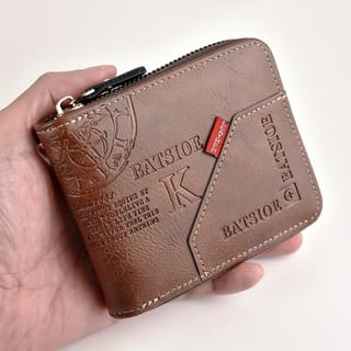 Billetera para hombre con cremallera, monedero y tarjetero de PU