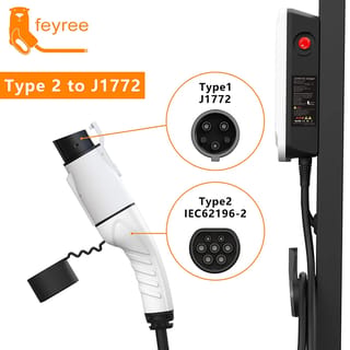 Adaptador de carga Feyree Tipo 2 a Tipo 1 para auto eléctrico, 32A