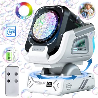 Máquina de Burbujas Portátil con Control Remoto, Rotación Automática y Luces RGB