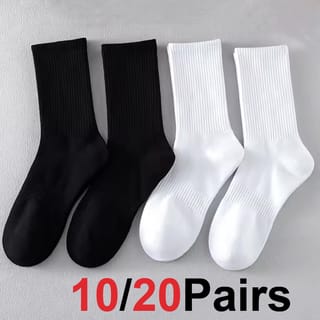 20 pares de calcetines altos de algodón para hombre en blanco y negro
