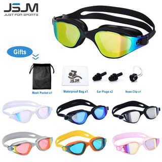 JINSHANGJINMEI Gafas de natación antivaho de silicona con cubrenariz ajustable