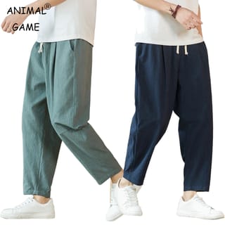 Pantalones de algodón y lino ANIMAL GAME holgados con cordón