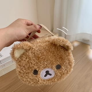 Cosmetiquero de peluche con oso kawaii, neceser doble capa con asa de mano