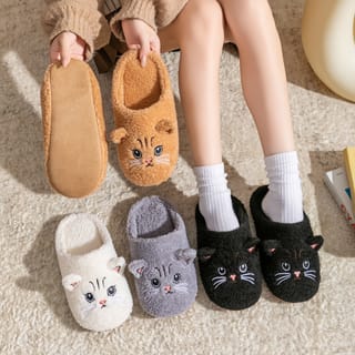 Zapatillas de felpa con carita de gato, cálidas y suaves para la casa