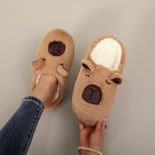 Pantuflas de felpa con estampado de kapibara, suaves y cálidas