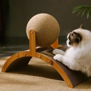Rascador de madera 2 en 1 con sisal y pelota para gatos