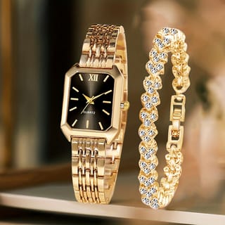 Reloj rectangular para mujer con pulsera de pedrería
