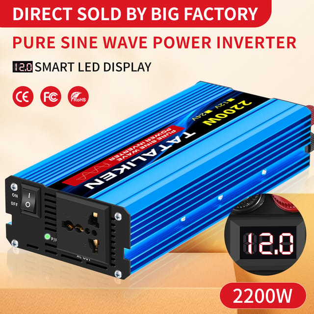 Inversor de corriente 1000W-4000W onda sinusoidal pura, 12V a 220V con cargador