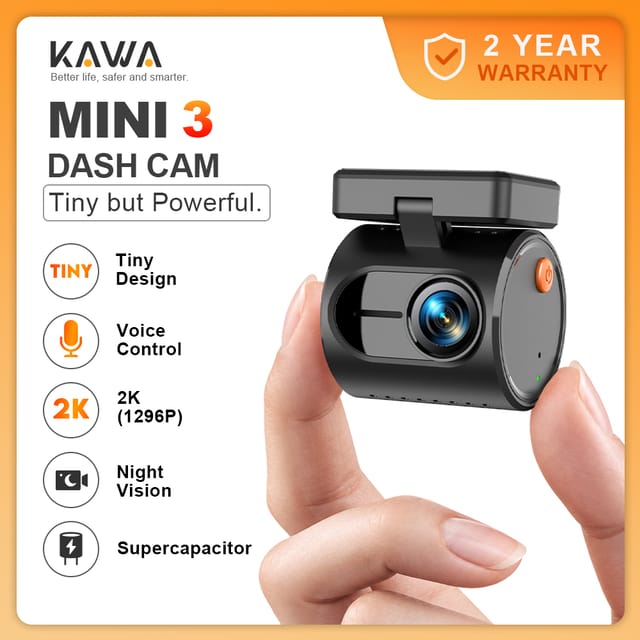 Cámara para carro KAWA MINI 3, dashcam 2K con control por voz y visión nocturna a color