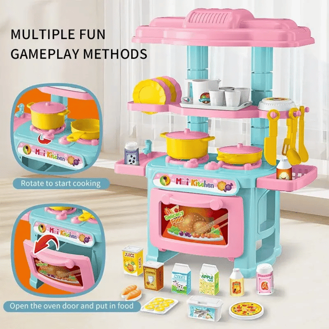 Cocina de juguete en miniatura de mesa con accesorios