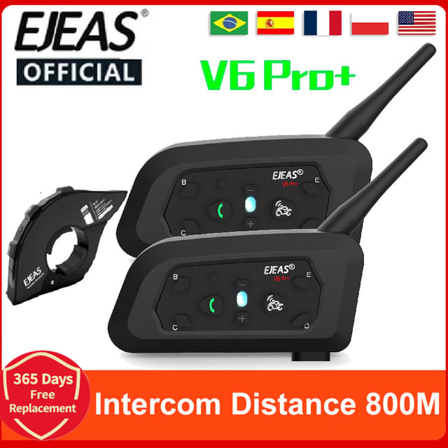 Intercomunicador para casco de moto EJEAS V6 Pro+, Bluetooth, grupo de 6