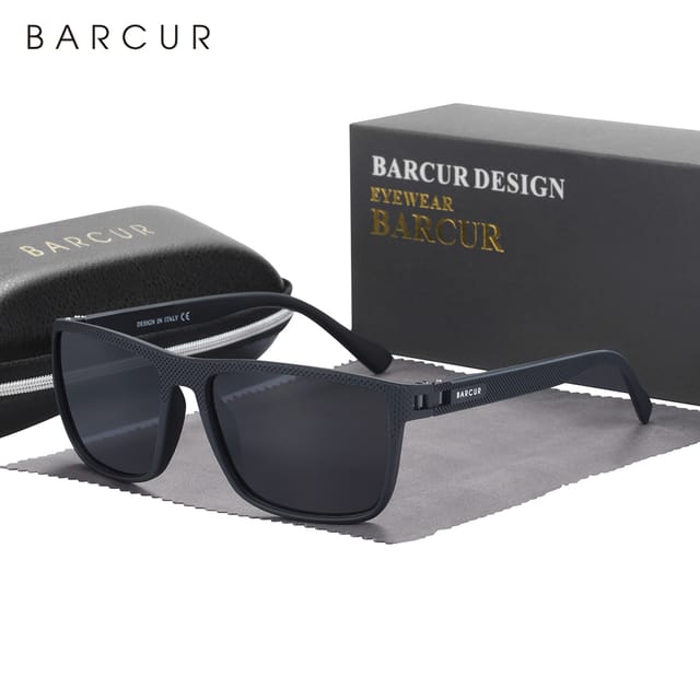 BARCUR Gafas de sol polarizadas rectangulares UV400 con montura TR90 ligera