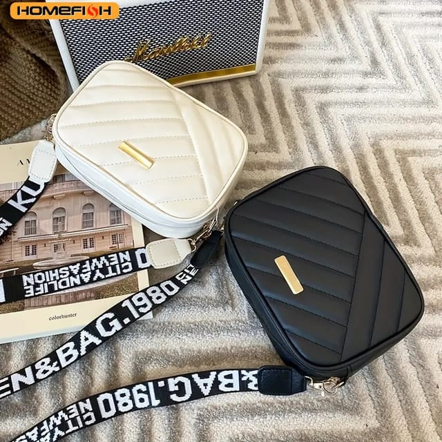Bolso bandolera de cuero PU a rayas con bolsillo para el celular