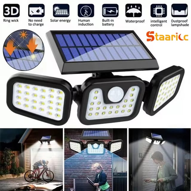 Lámpara solar LED para exterior con sensor de movimiento y cabezal ajustable, IP65