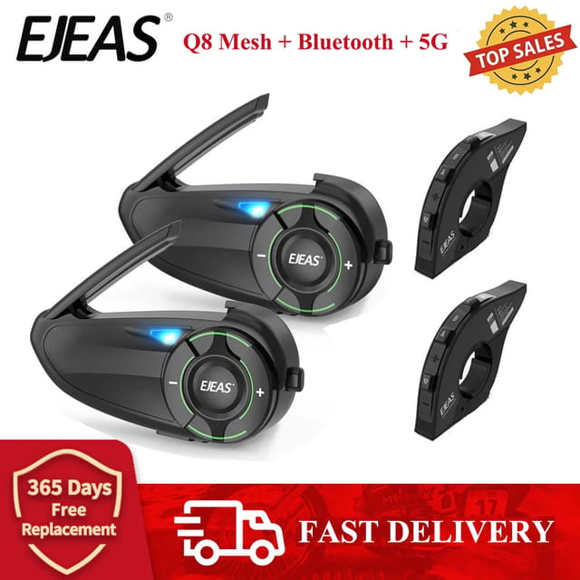 Intercomunicador Bluetooth para casco de moto Q8 con control remoto para 6 pilotos