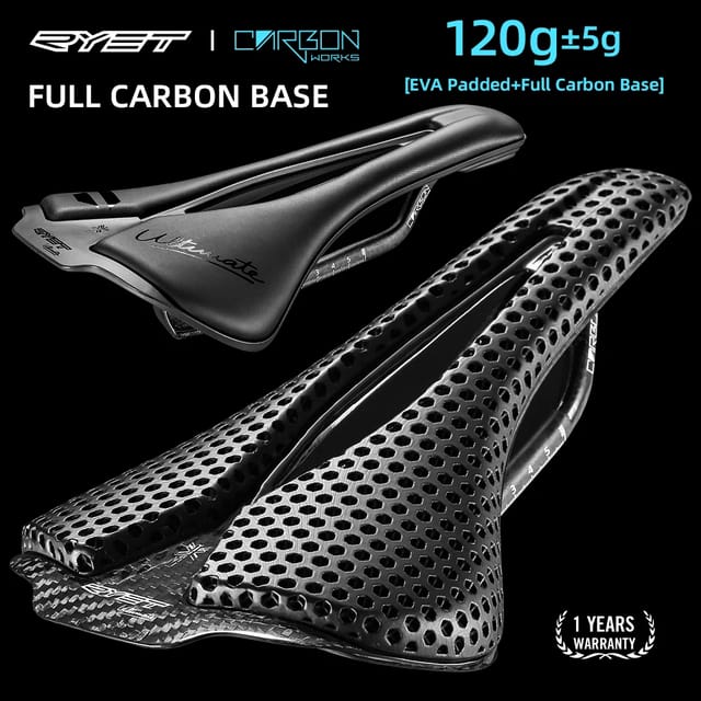 RYET Sillín de bicicleta de carretera con estampado 3D, carbono 120g, 250x140mm