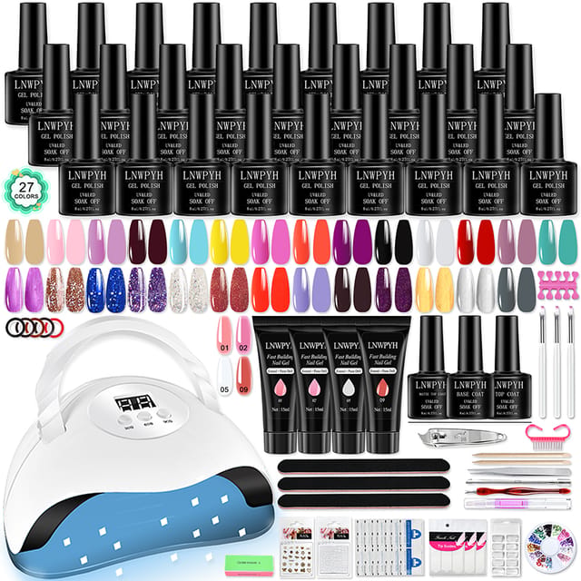 Kit de manicura semipermanente LNWPYH con lámpara LED y 27 colores