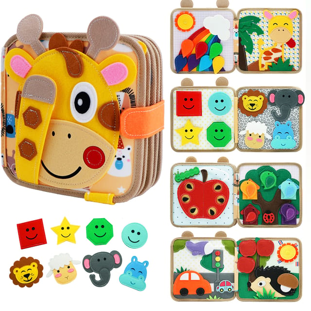 BizyKoady Libro Sensorial Montessori de Tela con Jirafa para Niños de 3 a 6 Años