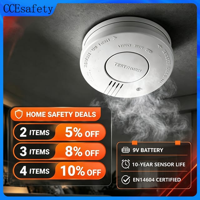 Detector de humo CCEsafety con batería reemplazable de 9V