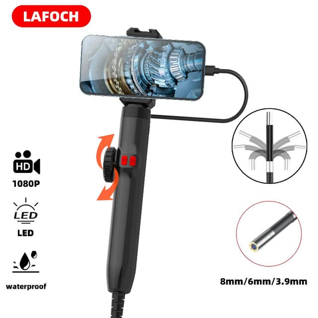 Cámara endoscópica 360° con luz para celular, lente de 3,9 mm, cable rígido de 1 m, IP67