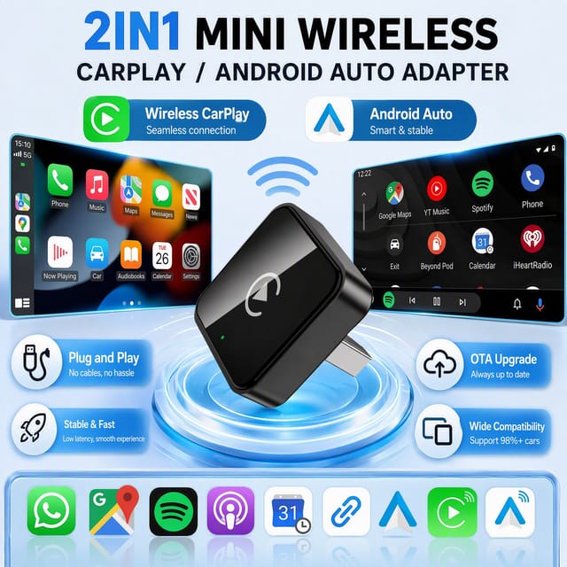 Mini adaptador inalámbrico para CarPlay y Android Auto