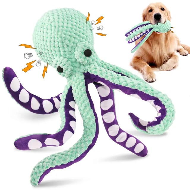 Juguete de peluche pulpo con chirriador y tentáculos crujientes para perros