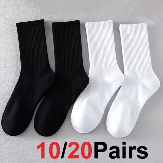 20 pares de calcetines altos de algodón para hombre en blanco y negro