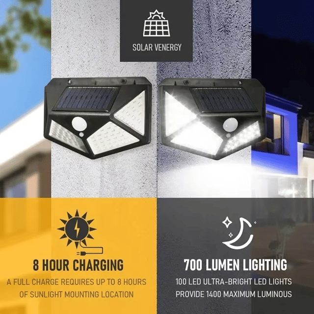 Luces solares de muro con 100 LED y sensor PIR