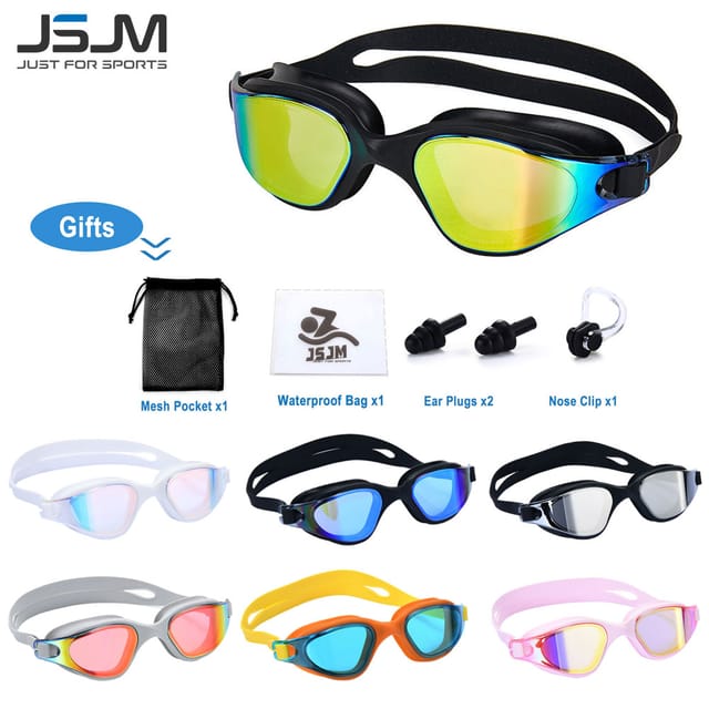JINSHANGJINMEI Gafas de natación antivaho de silicona con cubrenariz ajustable