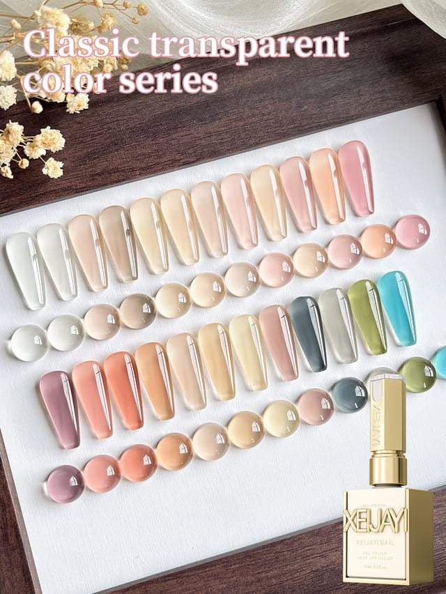 Esmalte semipermanente traslúcido en set de 24 tonos