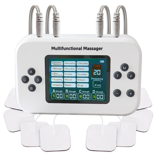 SANPKON Electroestimulador muscular TENS EMS recargable con 4 salidas y 15 modos