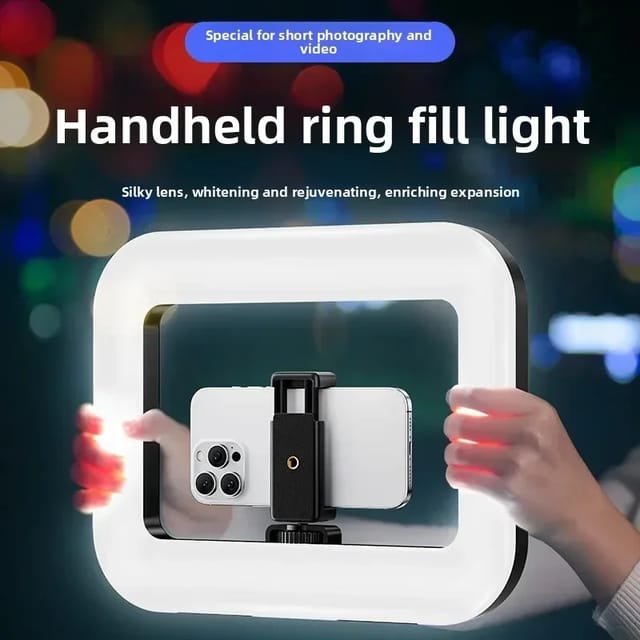Aro de luz de mano con soporte para celular y cámara