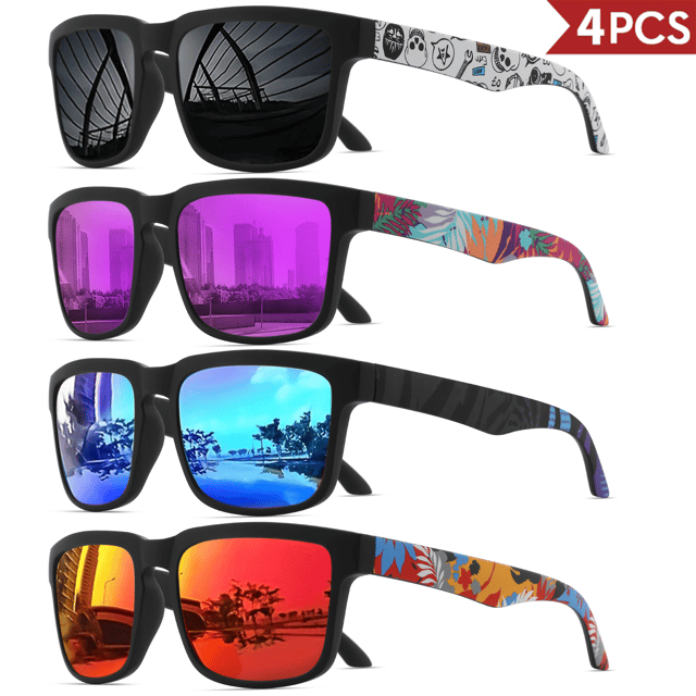 VEGUEROS Gafas de sol cuadradas UV400 con lentes espejo, pack de 4