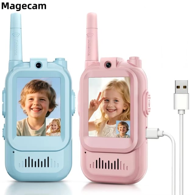 Walkie Talkie Magecam JK200 para niños con cámara y pantalla, par recargable