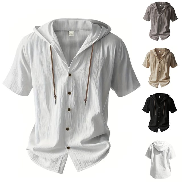 Camisa para hombre fresca con capucha de lino