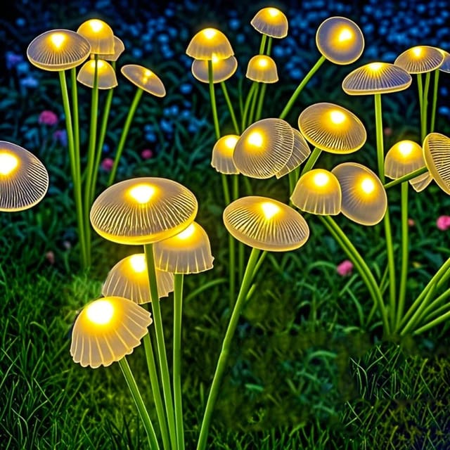 Luces solares de hongo para jardín, LED con 2 modos, impermeables